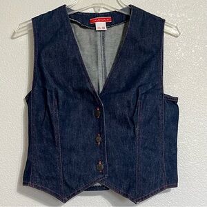 Halston Vintage Y2K Denim Blue Vest with Red Stitching Size 10